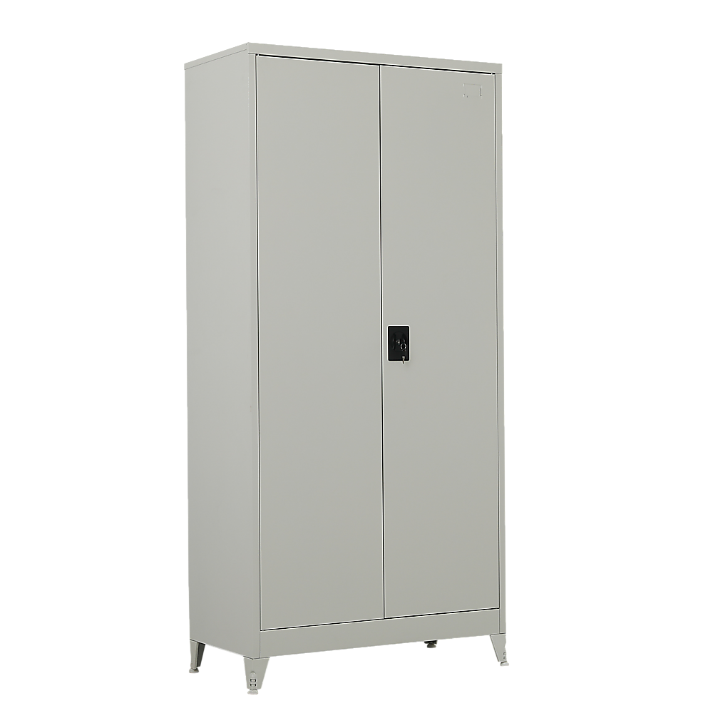 Image of two-door metal cabinet shelf storage for home office gym  versatile for both home and professional use