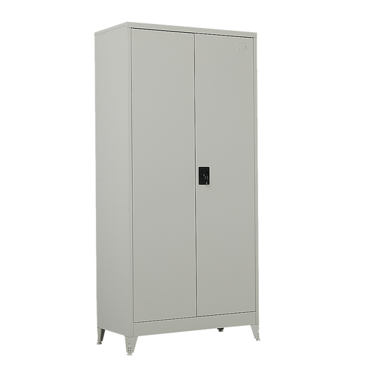 Image of two-door metal cabinet shelf storage for home office gym  versatile for both home and professional use