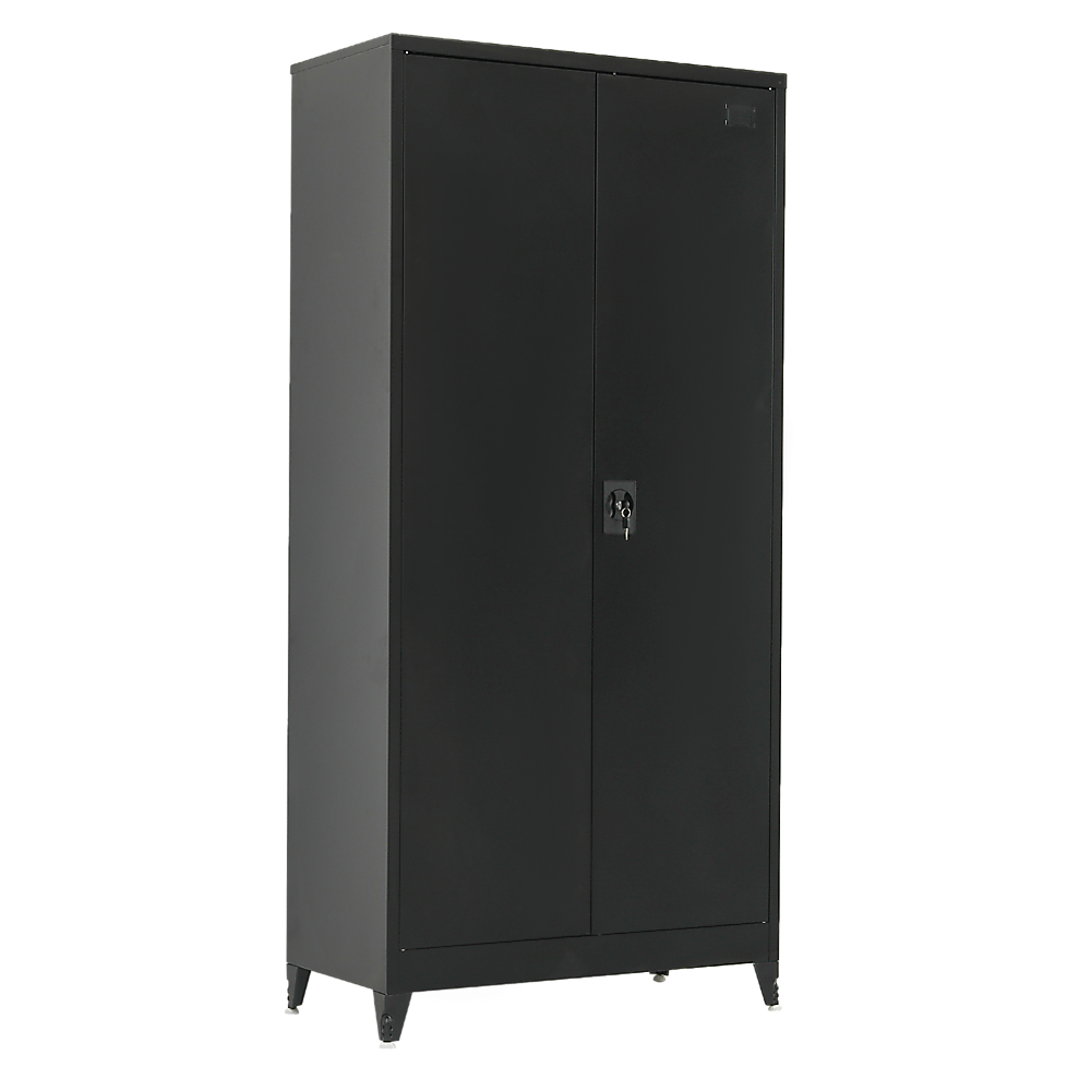 Image of two-door metal cabinet shelf storage for home office gym versatile for both home and professional use