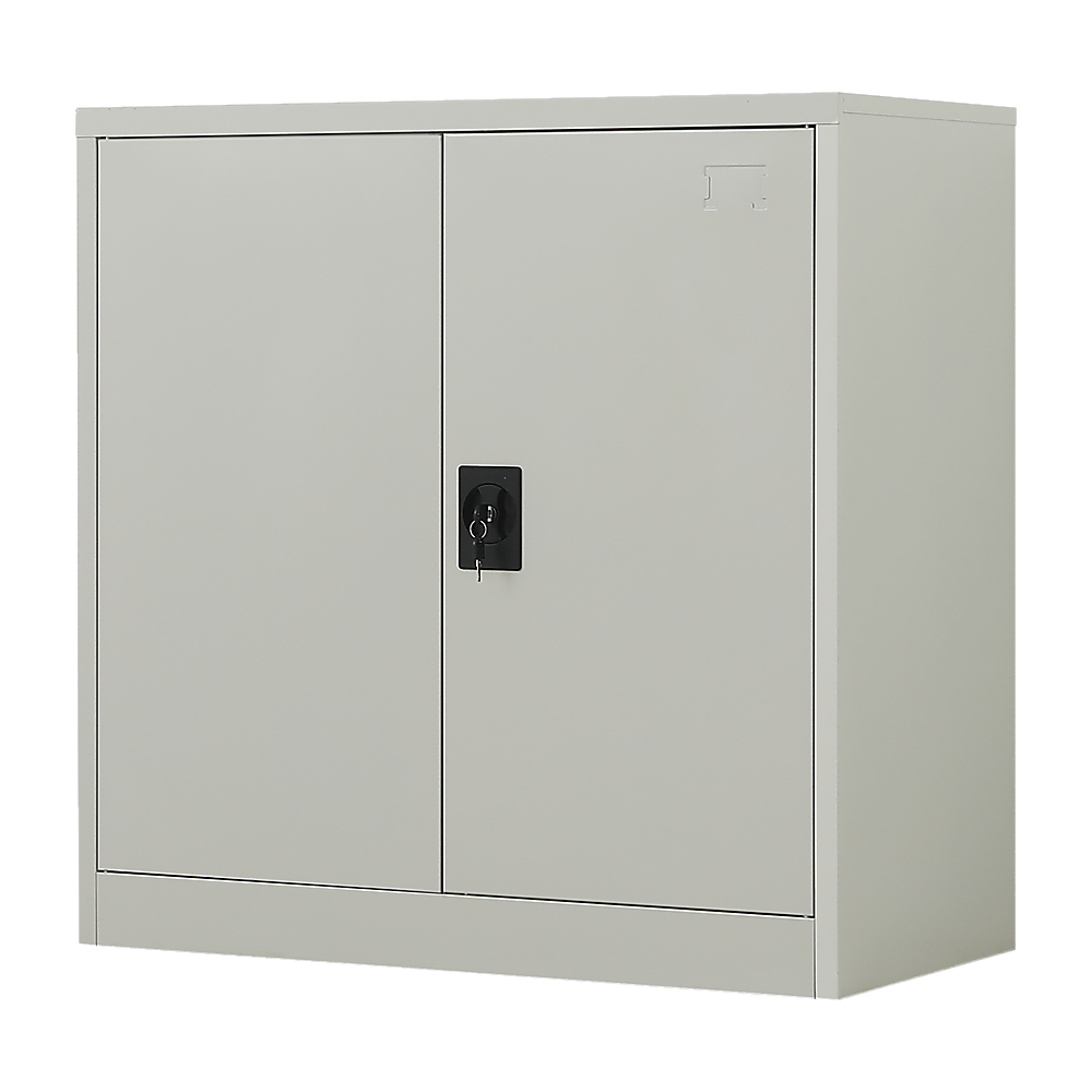 Image of two-door metal short cabinet shelf storage for home office gym versatile for both home and professional use