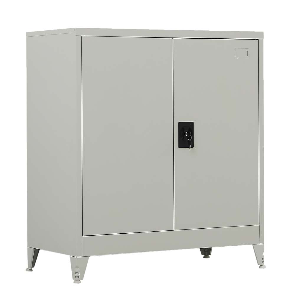Image of two-door metal short cabinet shelf storage for home office gym  versatile for both home and professional use