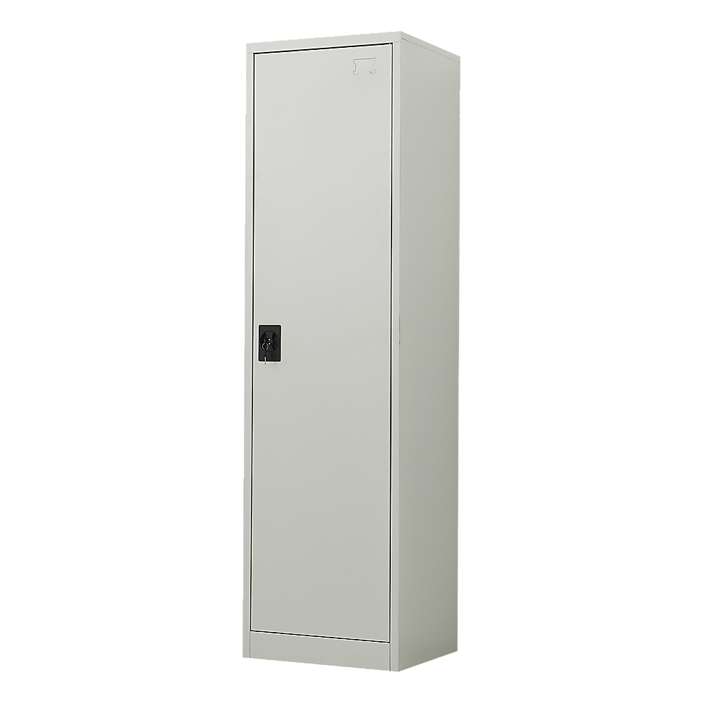 Image of single-door metal tall cabinet shelf storage for home office gym versatile for both home and professional use