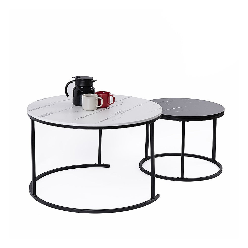 Image of set of 2 coffee table round marble nesting side end table furniture available at The Epic Shop