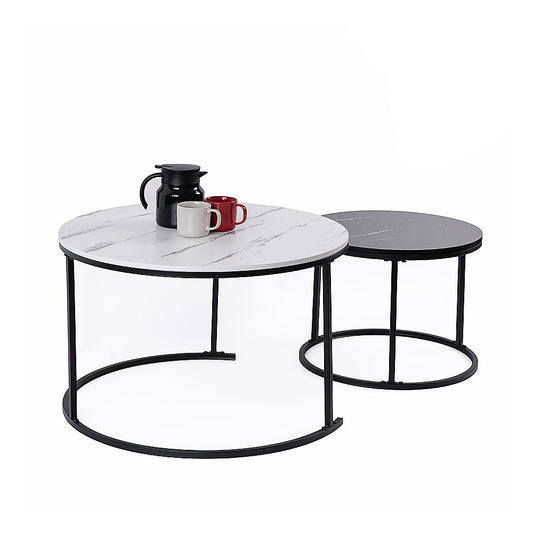 Image of set of 2 coffee table round marble nesting side end table furniture  available at The Epic Shop