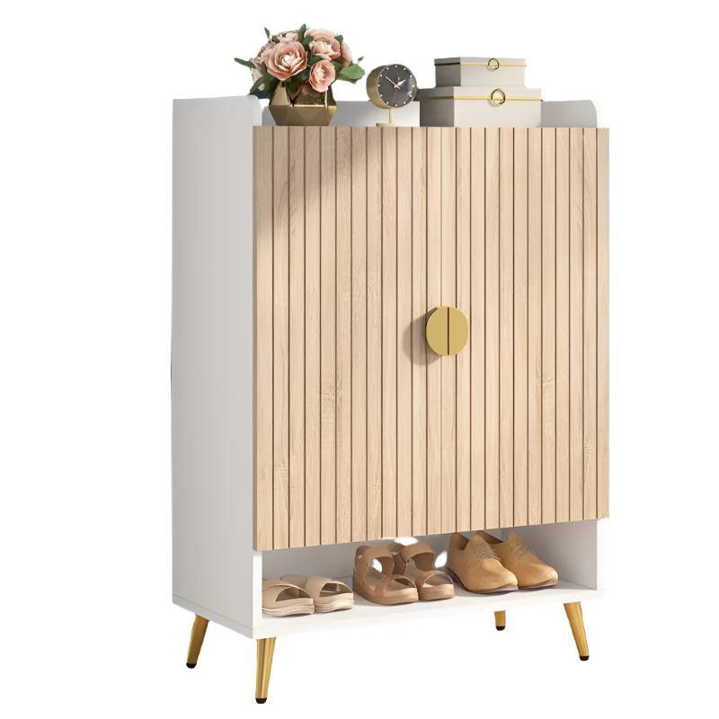 Image of nnetmlt 7-tier shoe storage cabinet with adjustable shelves, wood and gold ideal for luxury casual home interiors