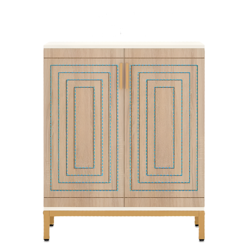 Image of nnetmlt 5-tier shoe cabinet with geometric pattern doors-white/natural ideal for luxury casual home interiors