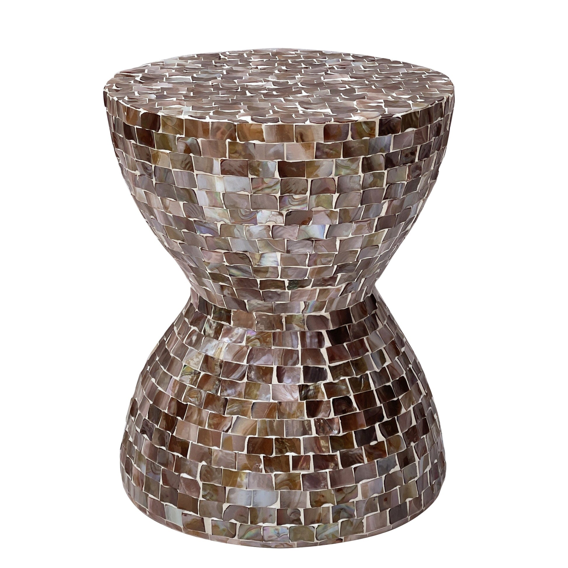 Image of toned mother of pearl stool/side table  ideal for luxury casual home interiors
