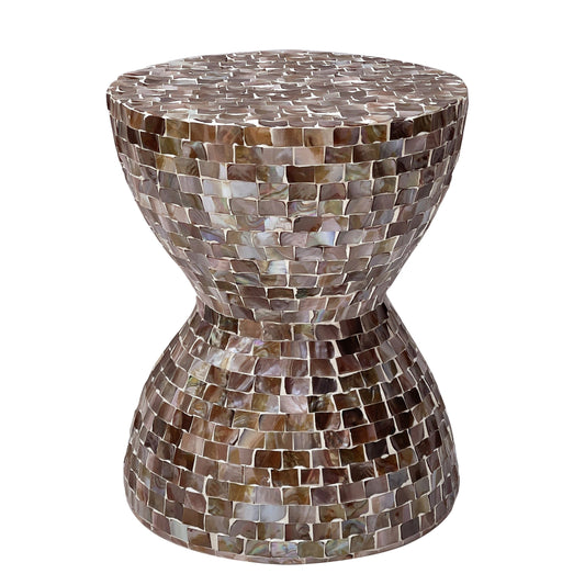 Image of toned mother of pearl stool/side table  ideal for luxury casual home interiors