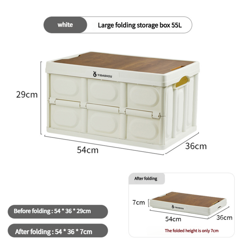 Image of 54 x 36 x 29 cm collapsible white outdoor storage box | large capacity, foldable to 7 cm, durable design versatile for both home and professional use