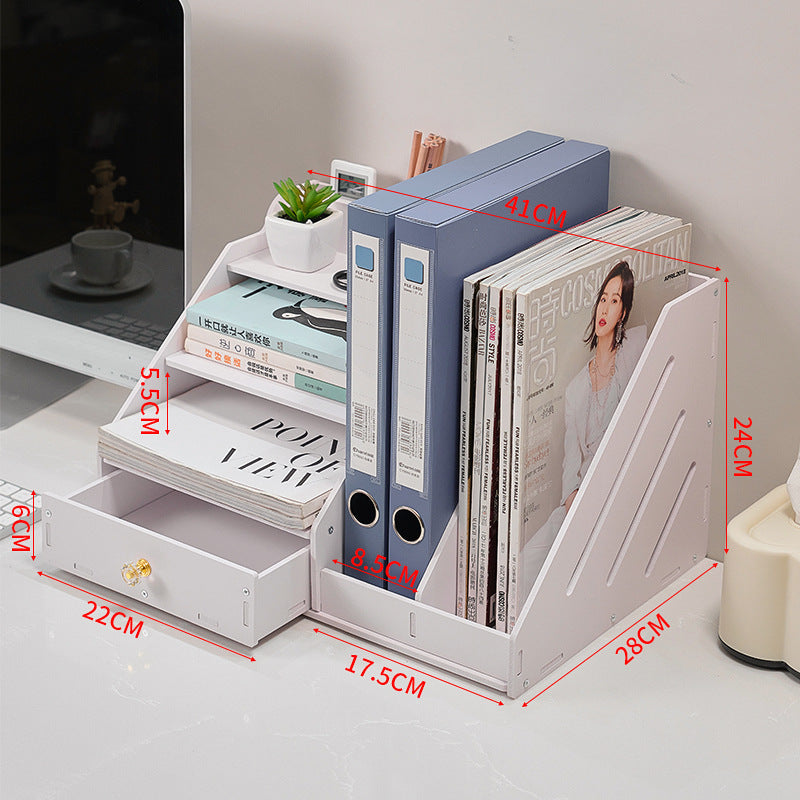 Image of multi-functional desktop organizer with document and stationery storage - compact desk shelf, 41x28x24cm suitable for aged care, corporate offices, and commercial settings