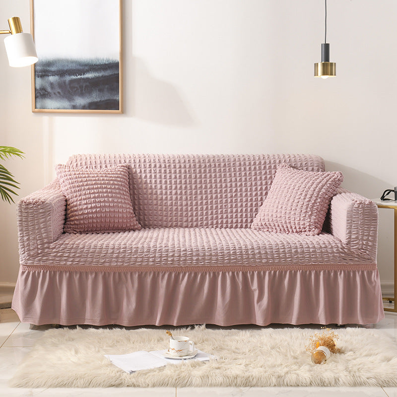 Image of elastic sofa cover-pink (305-360cm) ideal for luxury casual home interiors