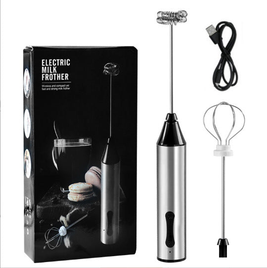 Image of rechargeable electric milk frother, handheld foam maker, coffee frothing wand, whisk for milk, coffee, and baking versatile for both home and professional use