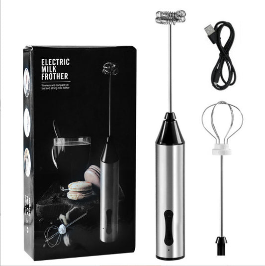 Image of rechargeable electric milk frother, handheld foam maker, coffee frothing wand, whisk for milk, coffee, and baking  versatile for both home and professional use