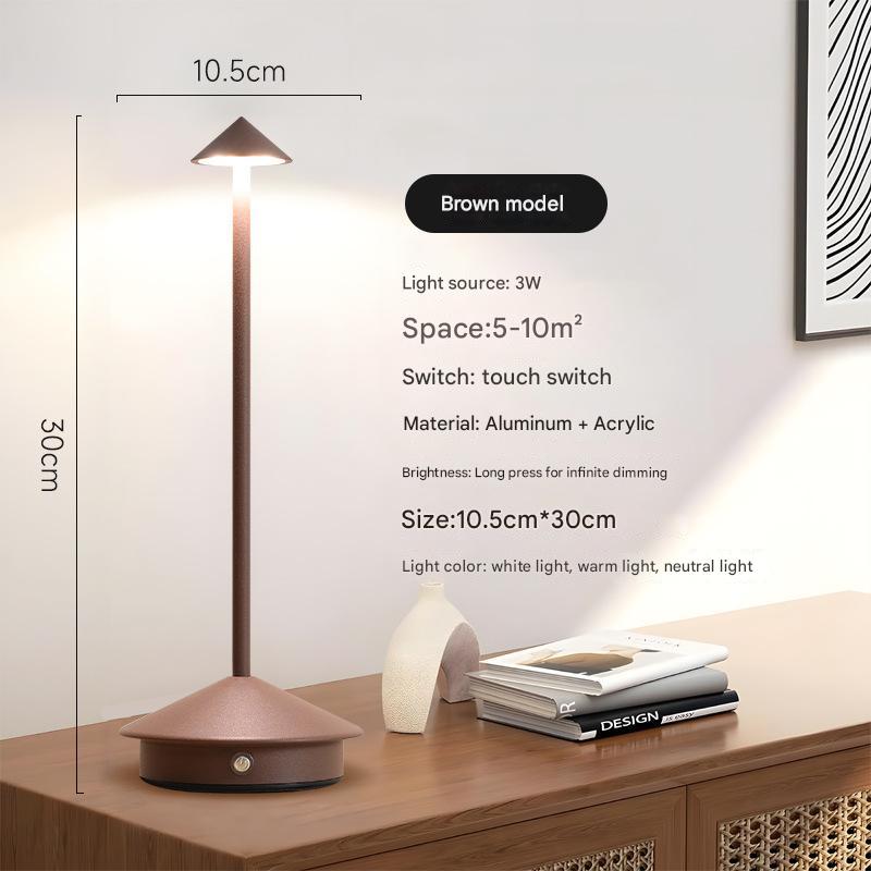 Image of brown modern minimalist aluminum led mushroom night light - creative bedside atmosphere lamp for dining room and bedroom ideal for luxury casual home interiors