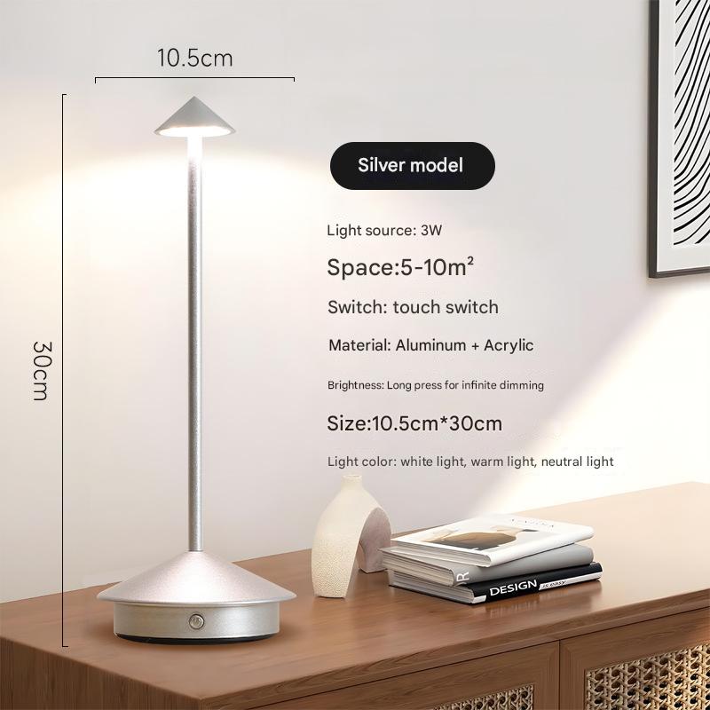 Image of silver modern minimalist aluminum led mushroom night light - creative bedside atmosphere lamp for dining room and bedroom ideal for luxury casual home interiors