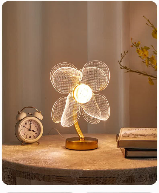 Image of four leaf clover shape luxury acrylic table lamp - modern usb powered night light | decorative atmosphere lamp for bedroom, living room, and bedside | compact design with 3 color temperatures  ideal for luxury casual home interiors