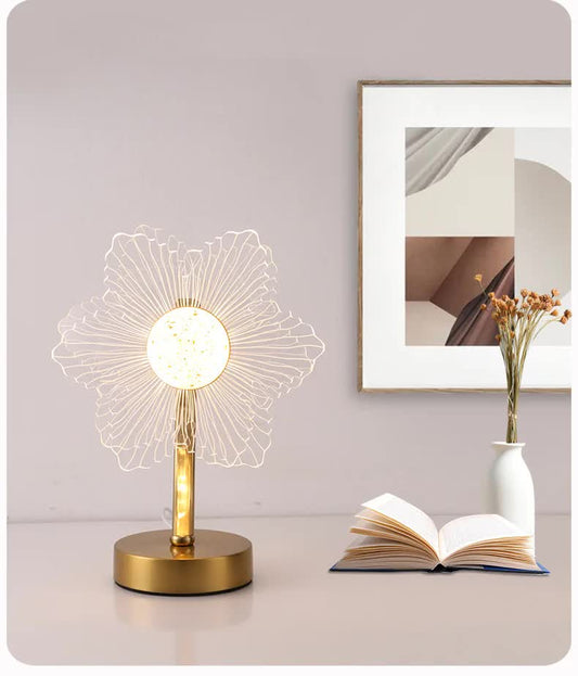 Image of flower shape luxury acrylic table lamp - modern usb powered night light | decorative atmosphere lamp for bedroom, living room, and bedside | compact design with 3 color temperatures  ideal for luxury casual home interiors