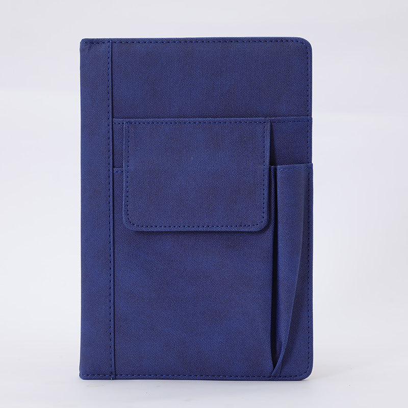 Image of blue a5 multi-functional pu leather notebook with pockets office planner and journal suitable for aged care, corporate offices, and commercial settings