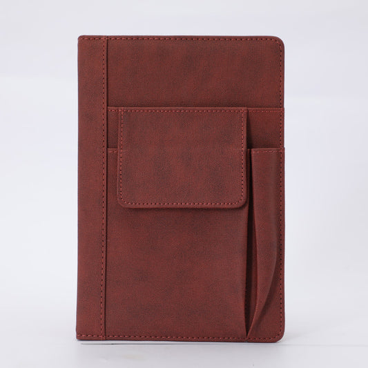 Image of reddish brown a5 multi-functional pu leather notebook with pockets - office planner and journal  suitable for aged care, corporate offices, and commercial settings