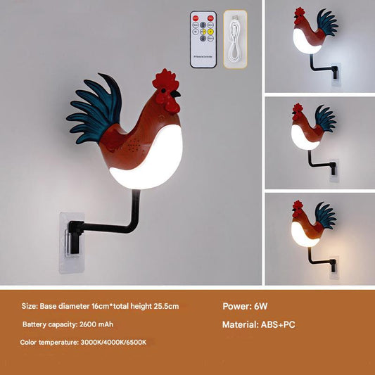 Image of red usb rechargeable rooster wall lamp with sound, aromatherapy, and decorative design - creative nightlight for bedroom and corridor  ideal for luxury casual home interiors