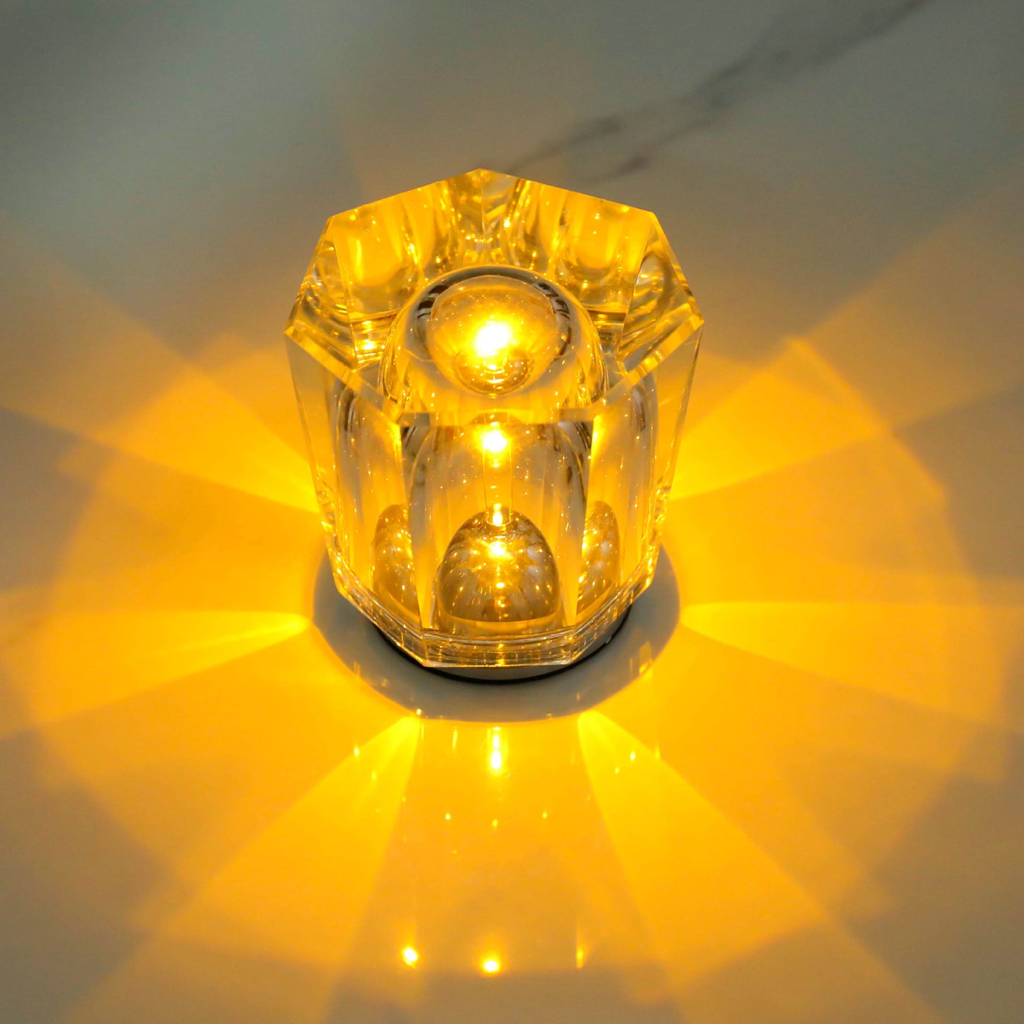 Image of crystal led table lamp with starburst effect, rechargeable and portable design,type a 90mm (h) 82mm (w) ideal for luxury casual home interiors