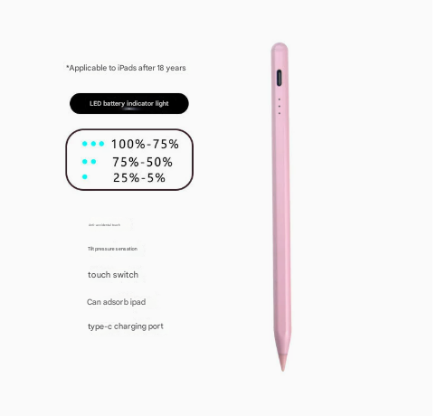 Image of pink stylus pen for ipad (2018 & later) - tilt pressure, magnetic attachment, led battery indicator, type-c rechargeable  suitable for aged care, corporate offices, and commercial settings