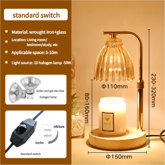Image of gold wrought iron candle warmer lamp with halogen bulb - adjustable scented candle melter for home decor  ideal for luxury casual home interiors
