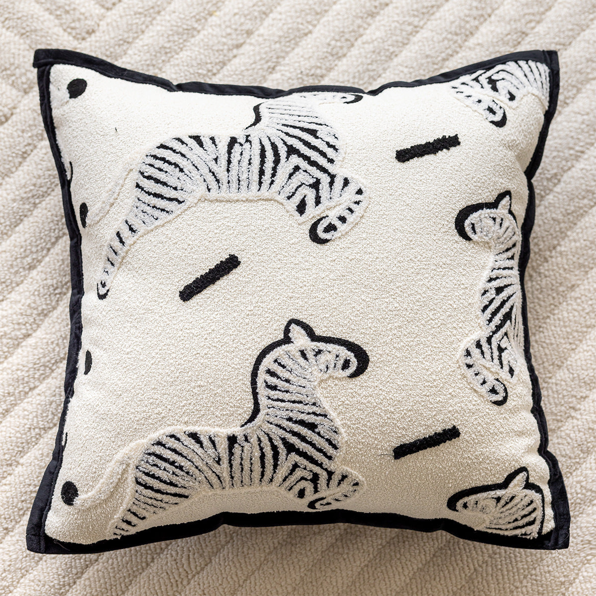 Image of white horse 45x45cm decorative zebra-pattern pillow cover with non-woven insert versatile for both home and professional use