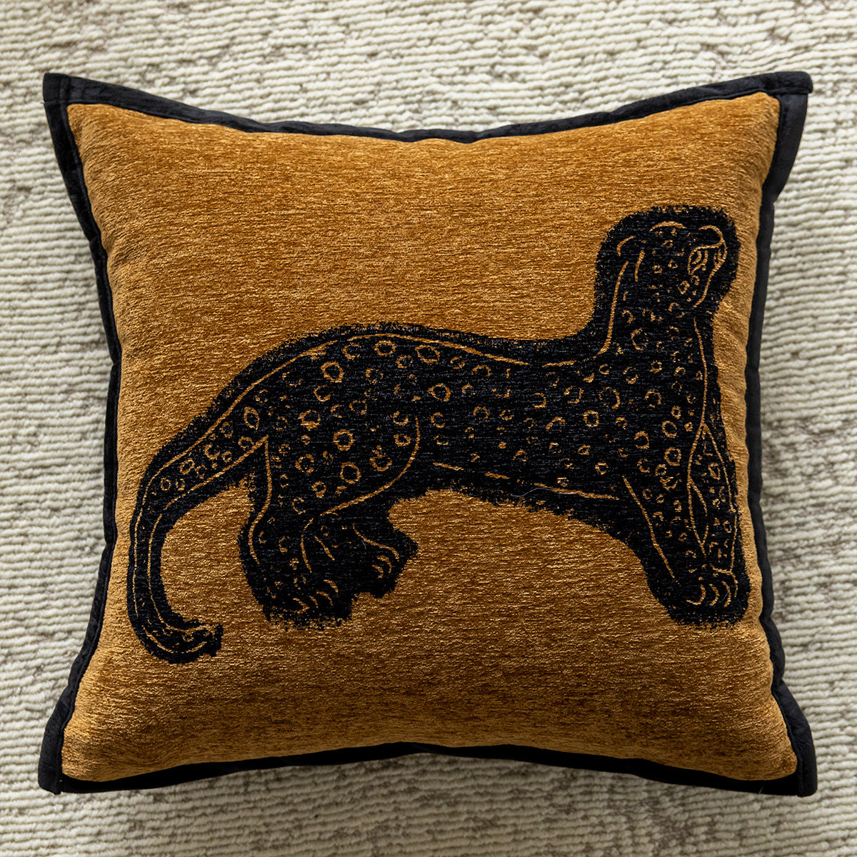 Image of yellow background with black panthers 45x45cm decorative zebra-pattern pillow cover with non-woven insert versatile for both home and professional use