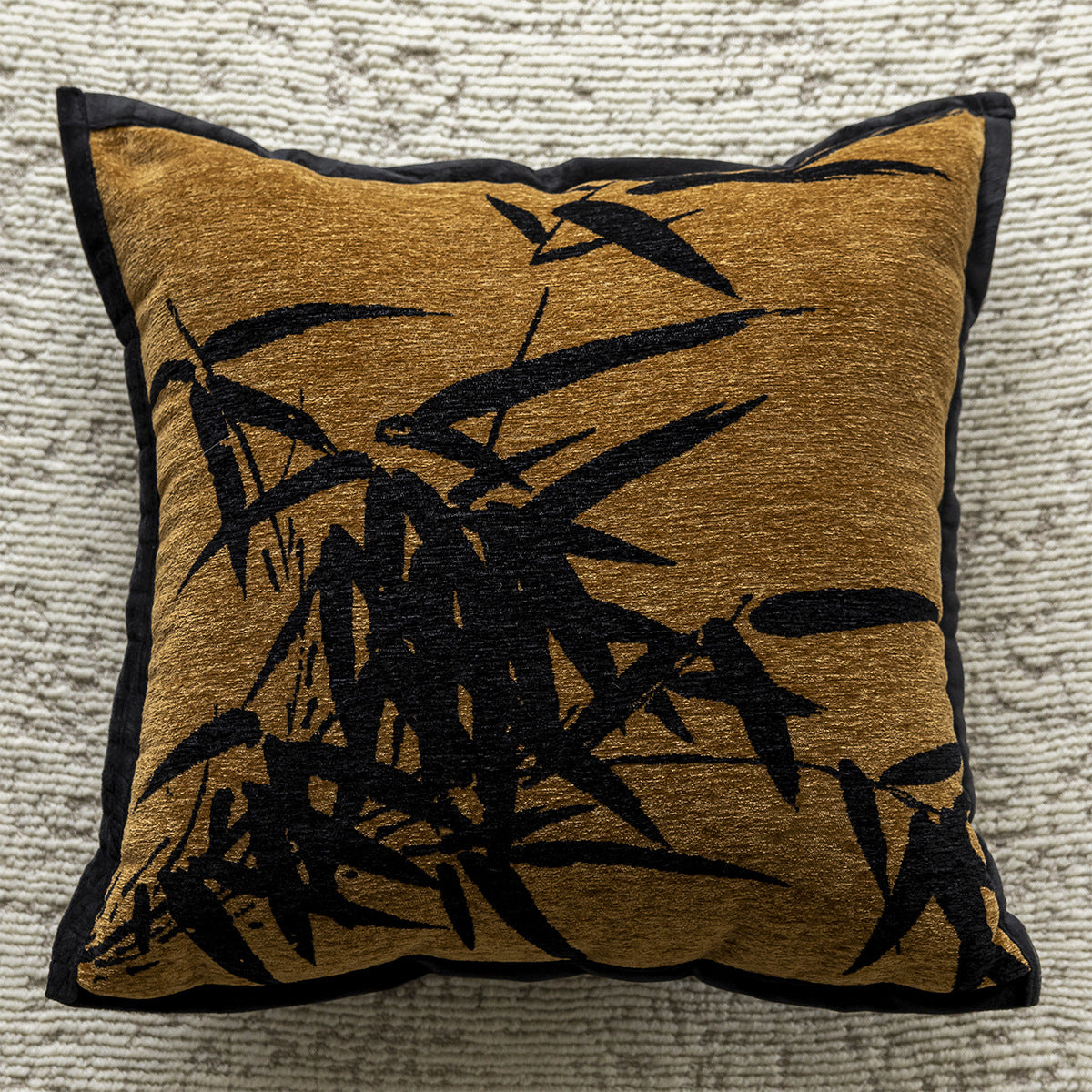 Image of yellow background with black bamboo 45x45cm decorative zebra-pattern pillow cover with non-woven insert versatile for both home and professional use