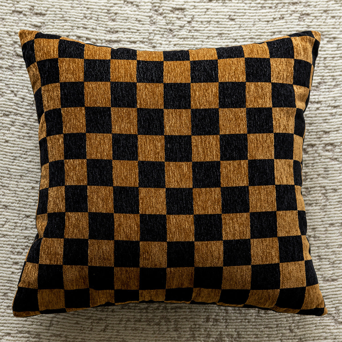 Image of yellow checkered 45x45cm decorative zebra-pattern pillow cover with non-woven insert versatile for both home and professional use