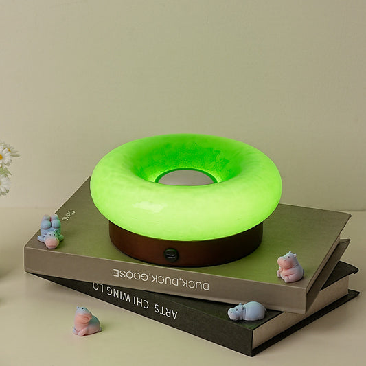 Image of green donut table lamp - rechargeable touch control led  ideal for luxury casual home interiors