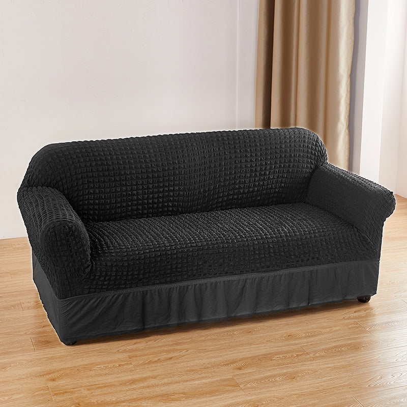 Image of black single sofa bubble gauze sofa cover with skirt - full elastic dustproof single seater 90-140cm ideal for luxury casual home interiors