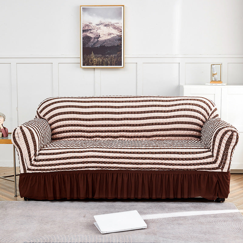 Image of pink-coffee single sofa bubble gauze sofa cover with skirt - full elastic dustproof single seater 90-140cm ideal for luxury casual home interiors
