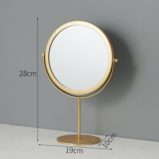 Image of gold rotating tabletop makeup mirror - 360 swivel vanity mirror for bedroom & desk  ideal for luxury casual home interiors