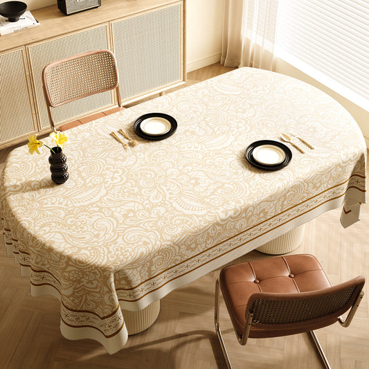 Image of style c brown and off white premium pvc tablecloth - oil & water resistant table cover for dining tables (140 x 220 cm)  ideal for luxury casual home interiors