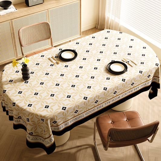 Image of style e black and off white premium pvc tablecloth - oil & water resistant table cover for dining tables (140 x 220 cm)  ideal for luxury casual home interiors