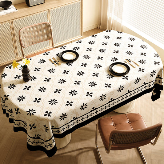 Image of style f black and off white premium pvc tablecloth - oil & water resistant table cover for dining tables (140 x 220 cm)  ideal for luxury casual home interiors