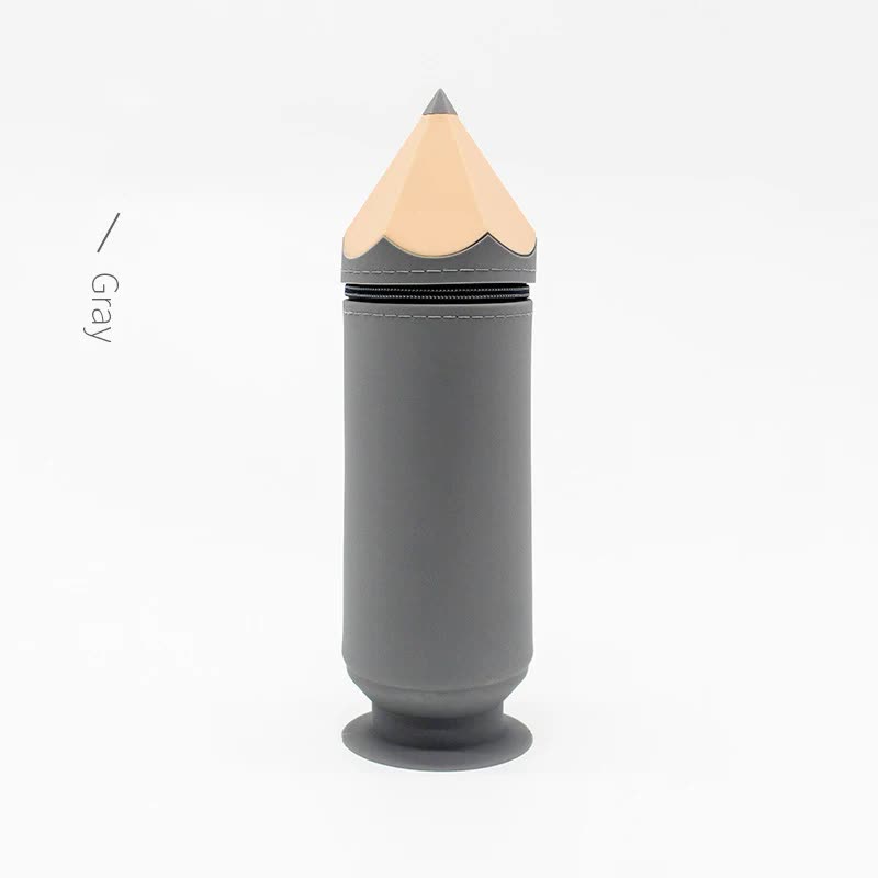 Image of grey creative silicone pencil case - high-value stationery  - large capacity desk organizer  suitable for aged care, corporate offices, and commercial settings
