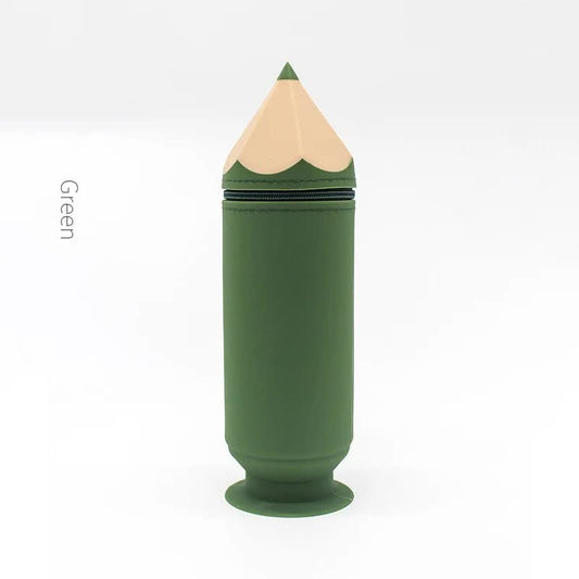 Image of green creative silicone pencil case - high-value stationery  - large capacity desk organizer  suitable for aged care, corporate offices, and commercial settings