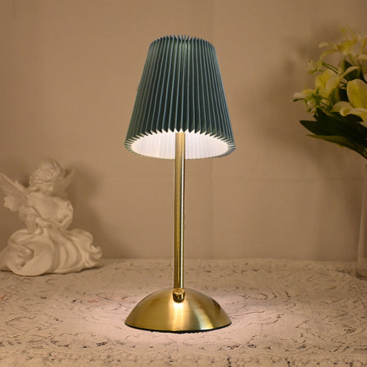 Image of green elegant pleated fabric table lamp - 3-color led, usb rechargeable, touch dimming  ideal for luxury casual home interiors