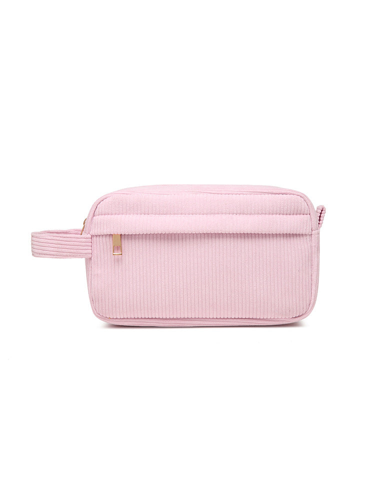 Image of pink 2-pcs corduroy pencil case - large capacity storage bag suitable for aged care, corporate offices, and commercial settings