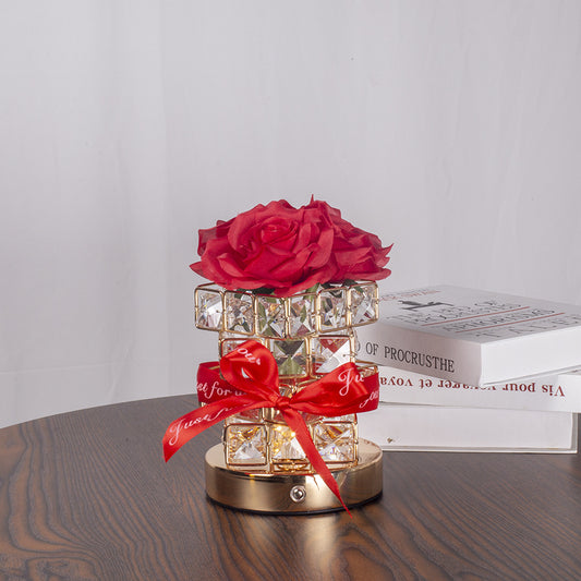 Image of red rose led crystal flower table lamp - usb rechargeable touch control night light  ideal for luxury casual home interiors