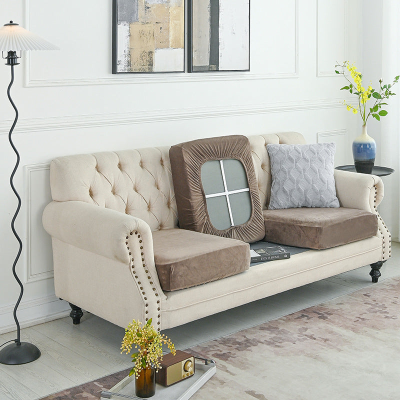 Image of 2 pcs brown elegant polyester sofa cover - full protection against cat scratches & wear ideal for luxury casual home interiors