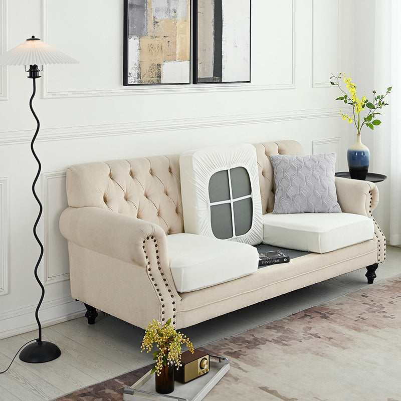 Image of 2 pcs white elegant polyester sofa cover - full protection against cat scratches & wear ideal for luxury casual home interiors