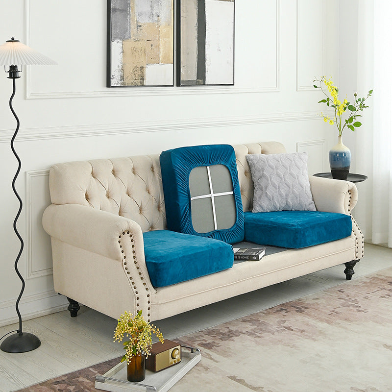 Image of 2 pcs peacock blue elegant polyester sofa cover - full protection against cat scratches & wear ideal for luxury casual home interiors