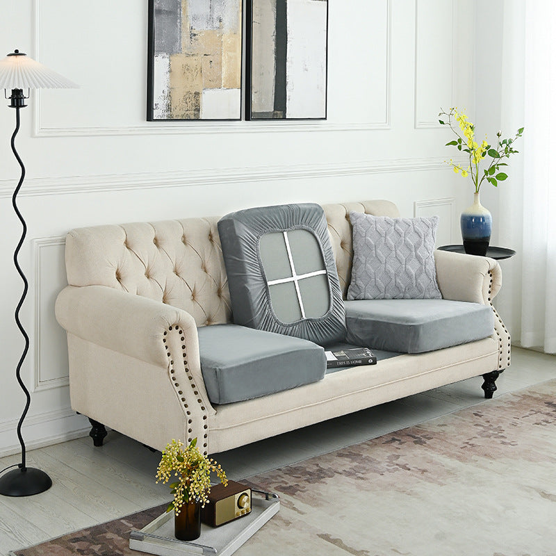 Image of 2 pcs grey elegant polyester sofa cover - full protection against cat scratches & wear ideal for luxury casual home interiors