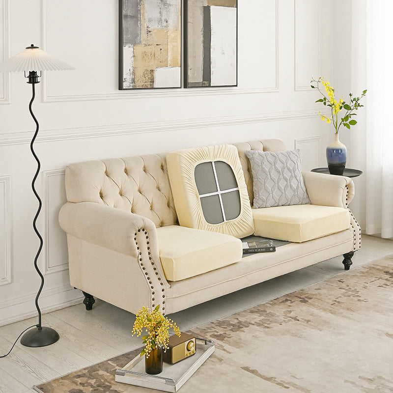 Image of 2 pcs beige elegant polyester sofa cover - full protection against cat scratches & wear ideal for luxury casual home interiors