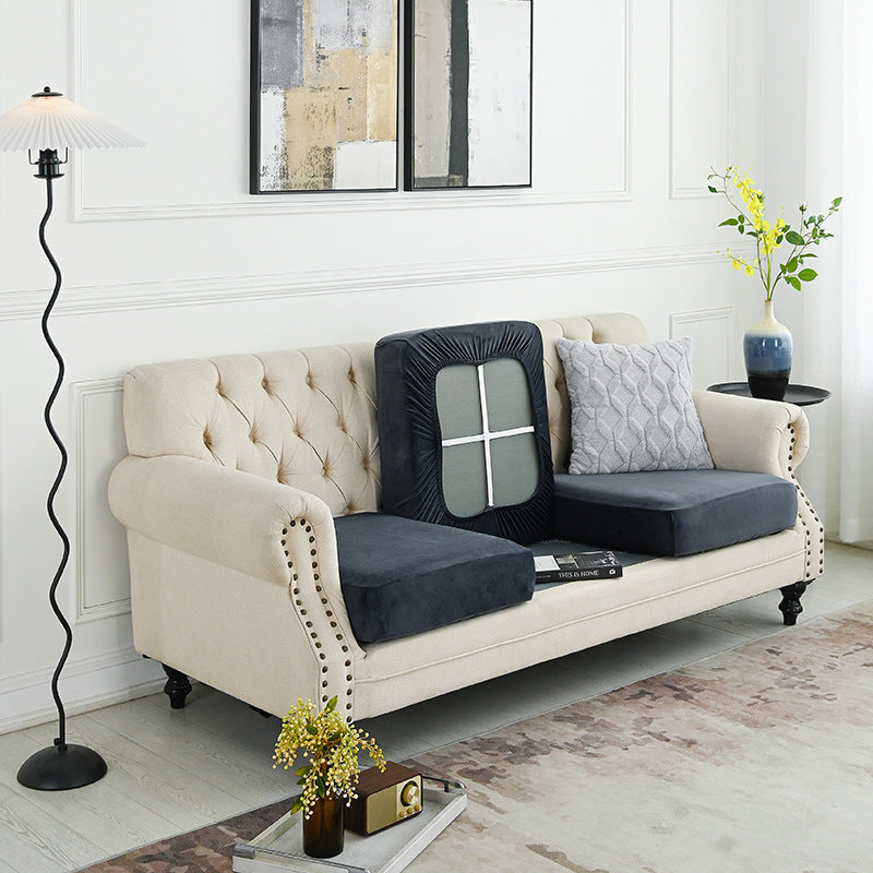 Image of 2 pcs dark grey elegant polyester sofa cover - full protection against cat scratches & wear ideal for luxury casual home interiors