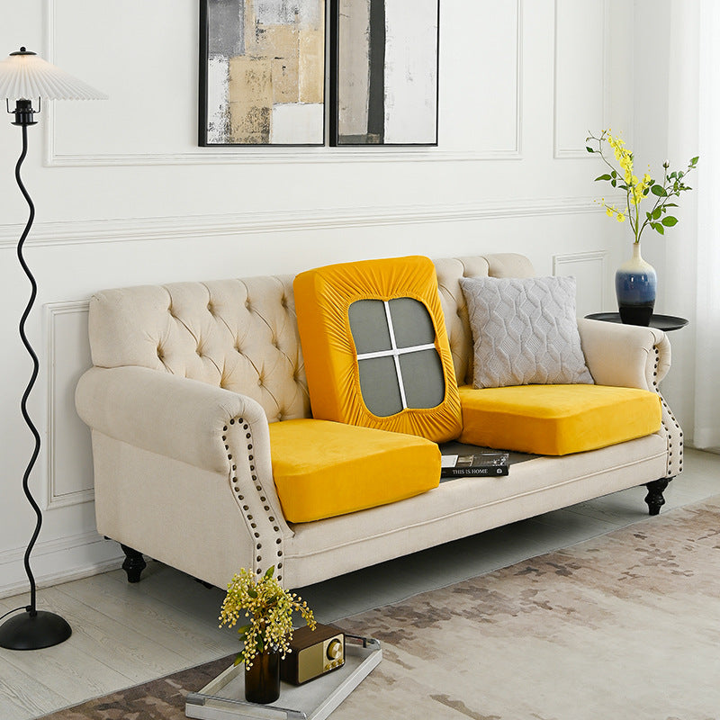 Image of 2 pcs yellow elegant polyester sofa cover - full protection against cat scratches & wear ideal for luxury casual home interiors